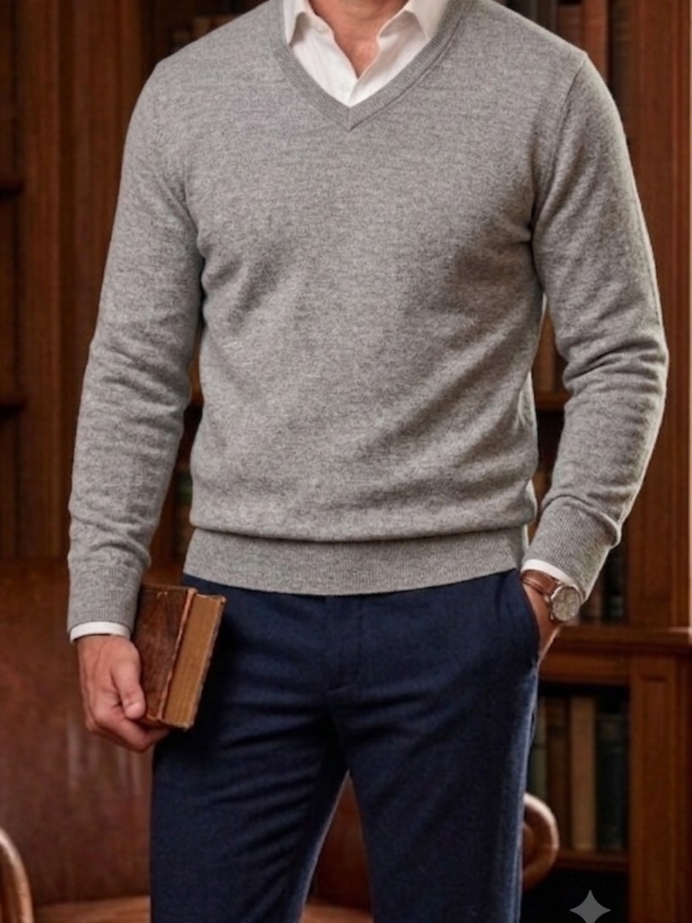 Banana Republic 100% Merino Wool V-Neck Sweater Gray Men's Size M Pullover